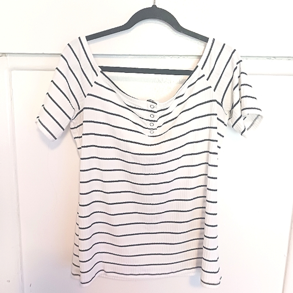 Torrid off shoulder stripped ribbed shirt